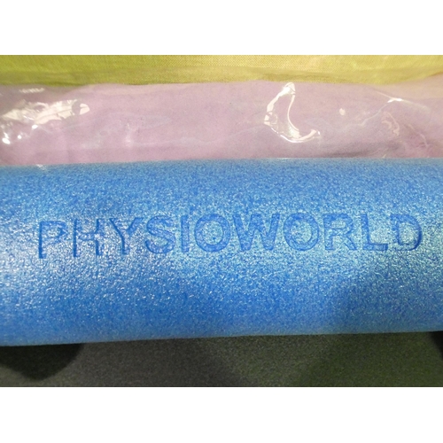 3289 - Two pairs of John Lewis dumbbells 1kg and 2kg plus a Physioworld foam roller and a non-slip yoga mat... 