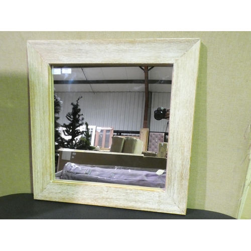 3291 - A washed effect wooden square mirror (67 x 67cm)