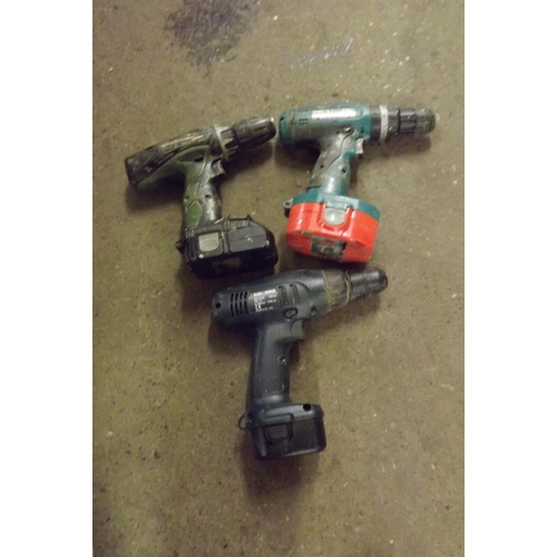 2383 - 3 Power drills:- Makita, Black and Decker and Hitachi - all with battery and chargers