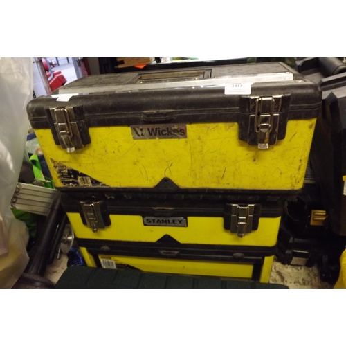 2417 - 2 Yellow and black toolboxes with qty of hand tools