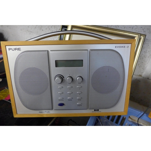 2082 - 4 Assorted radios:- Pure Evoke-2, Pure Tempas-1 and Pure One Mini and Sony ICF-7034 FM radio