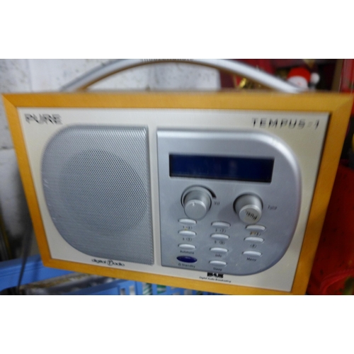 2082 - 4 Assorted radios:- Pure Evoke-2, Pure Tempas-1 and Pure One Mini and Sony ICF-7034 FM radio