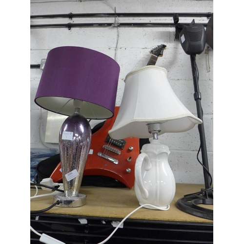 2095 - 2 Lamps; purple touch lamp & teapot lamp