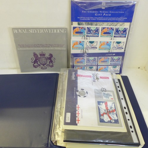 728A - A Royal Mail Channel Tunnel pack, an England FC coin cover, History of British Army Cover Collection... 