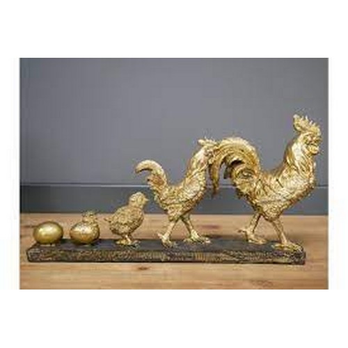 1399 - A chicken evolution gold sculpture, H 17cms x W 34cms (707611)   #