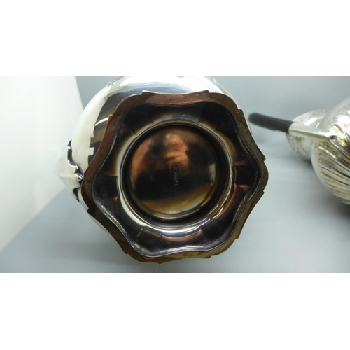 616 - A mid Victorian EPNS engraved coffee pot, a Roberts & Belk's EPNS coffee pot with pierced gallery