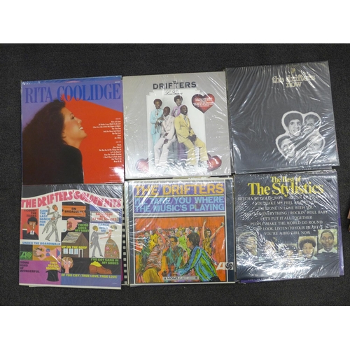 745 - A case of LP records, disco, pop and soul music, including Elton John, The Drifters, Elkie Brooks, B... 