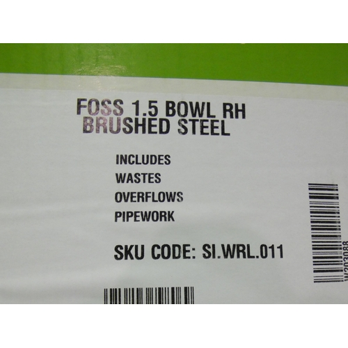 3085 - 4 Foss 1.5 bowl RH brushed steel sinks ( includes waste, overflow and pipework ) - boxed  approx 55c... 