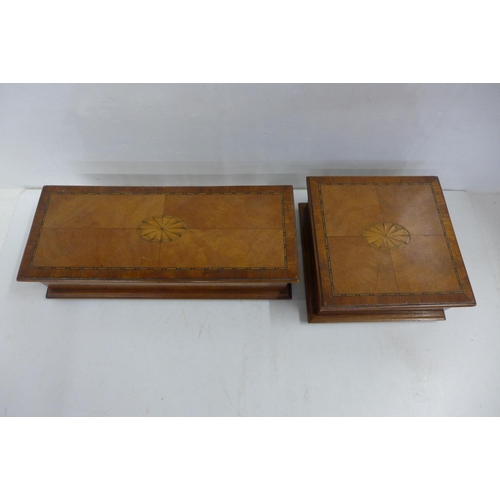683 - Two wooden inlaid boxes including a glove box