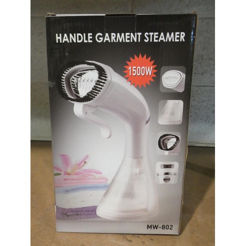 3080 - A white 1500w hand held garment steamer (model: MW-802)