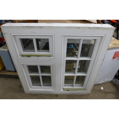 2270 - Wood framed window unit complete with 3 double glazed panels and interior handles