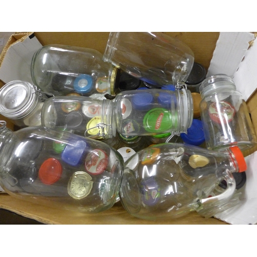 2271 - 3 Boxes of assorted household items, including:- jars, bottles, VHS sets, mini DVD player, smoke ala... 