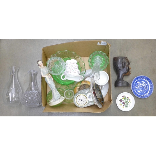 1050 - Mixed china and glass, a carved African bust, Wedgwood clock, etc. **PLEASE NOTE THIS LOT IS NOT ELI... 