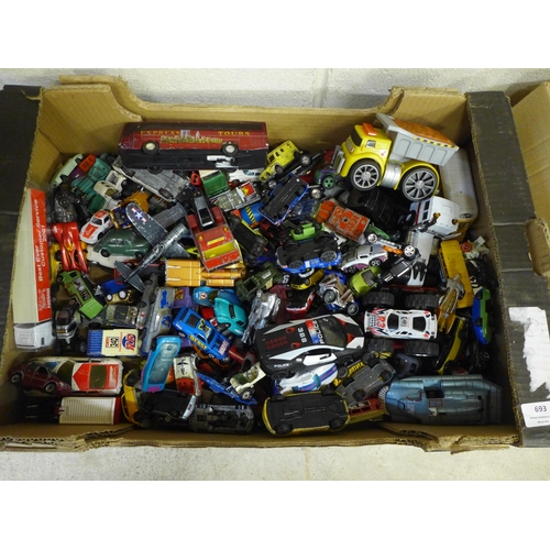 693 - A box of playworn Dinky and Corgi die-cast model vehicles