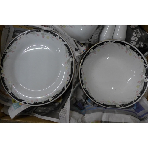 755 - A collection of Crown Ming dinner ware and tea ware, platter, 2 x 10 plates, two serving bowls, ten ... 