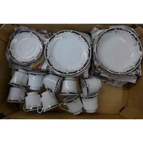 755 - A collection of Crown Ming dinner ware and tea ware, platter, 2 x 10 plates, two serving bowls, ten ... 