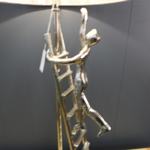 1349 - A silver metal ladder lamp with slate velvet shade, H 69cms (30-830-B062)   #