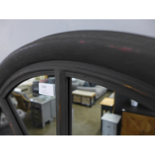 1453 - A rustic dark grey arched window mirror, H104cms x W73cms (M40055)   #