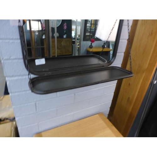 1462 - A rectangular mirror with chain detailed shelf, H 70cms (476924)   #