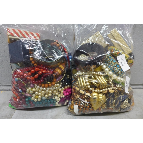 1146 - Two bags of costume jewellery