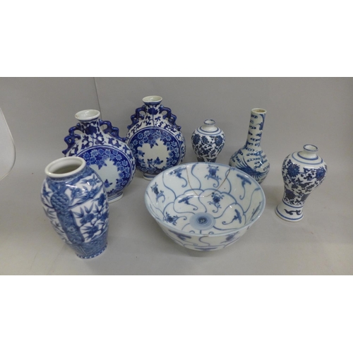 675 - Chinese blue and white china including two pairs of vases, bowl a/f