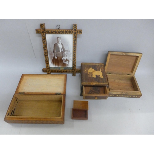 691 - A Tunbridge Ware picture frame and four other inlaid boxes