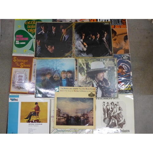 725 - A collection of LP records, 1950's to 1970's, Bob Dylan, Rolling Stones, Blues, etc.