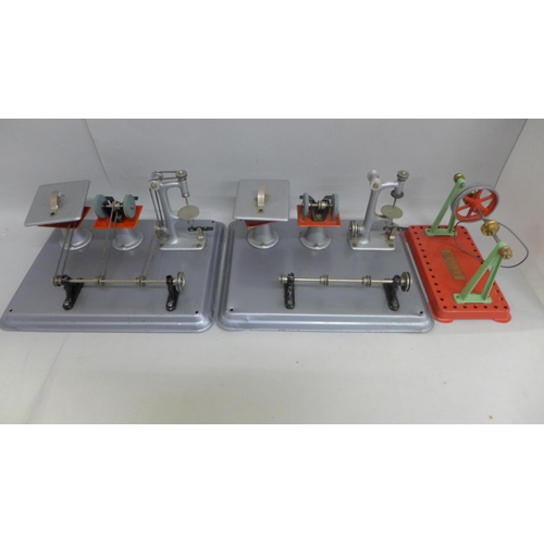 740 - An early 1960's traction engine with instructions and accessories including a line shaft, model fan,... 