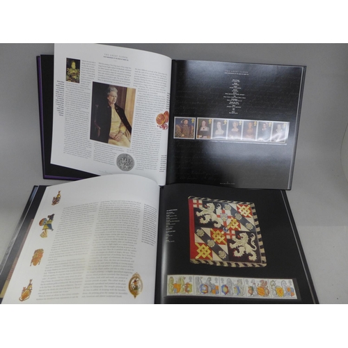 743 - Stamps; GB Year Books including stamps for the period 1995 to 2002, face alone approximately £200 (8... 