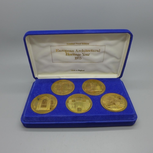 931 - European Architectural Heritage Year 1975, five medallions, boxed