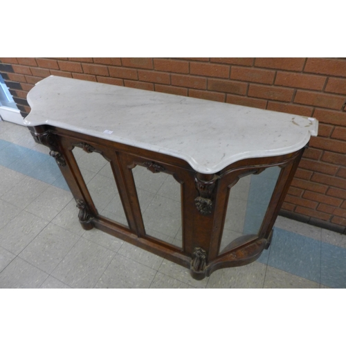 48 - A Victorian figured walnut and marble topped credenza