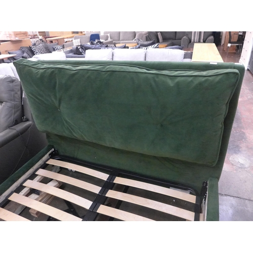 1495 - A forest green upholstered double ottoman storage bed with ottoman (small tear to corner )