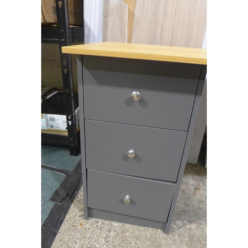 3091b - Grey painted and oak effect three drawer desk