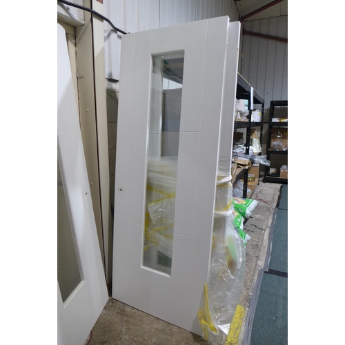 3149 - 3 Internal white doors with vertical glass panels 766 x 1998 x 350mm * this lot is subject to VAT