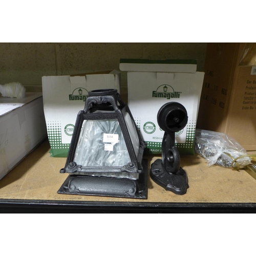 3154 - Pair of antique effect black resin outdoor wall lanterns * This lot is subject to VAT