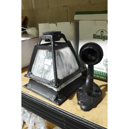 3154 - Pair of antique effect black resin outdoor wall lanterns * This lot is subject to VAT