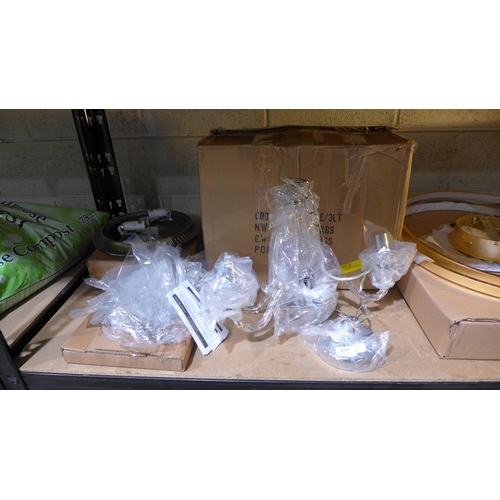 3159 - 2 Misc. light fittings:- one flush mounted and one 3-way pendant chandelier * This lot is subject to... 