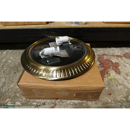 3159 - 2 Misc. light fittings:- one flush mounted and one 3-way pendant chandelier * This lot is subject to... 