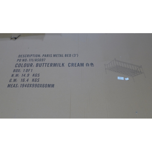 3170 - Single 3ft cream metal Paris day bed * This lot is subject to VAT