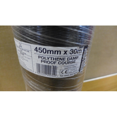 2071 - 3 x 30m 450mm gauge rolls of Visqueen unused polythene damp proof course - unused, wrapped