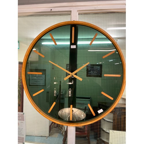 1325 - A large circular clock with glass face, wooden frame and numbers, H 80cms (751645)   #