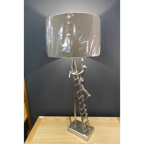 1350 - A silver metal ladder lamp with slate velvet shade, H 69cms (30-830-B062)   #