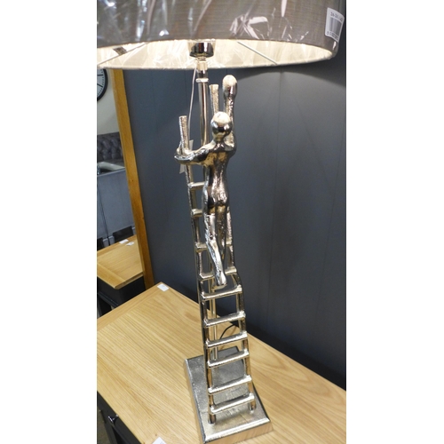 1350 - A silver metal ladder lamp with slate velvet shade, H 69cms (30-830-B062)   #