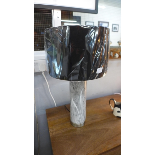 1358 - A Carrara grey marble effect table lamp with black cotton shade (30-787-C38)   #