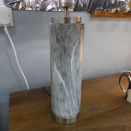 1358 - A Carrara grey marble effect table lamp with black cotton shade (30-787-C38)   #