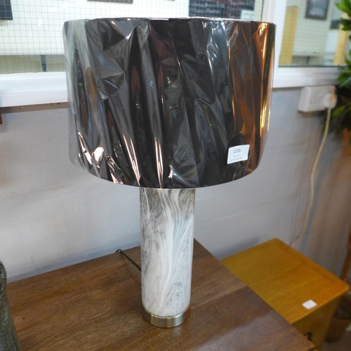 1359 - A Carrara grey marble effect table lamp with black cotton shade (30-787-C38)   #