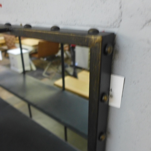 1380 - An antiqued black industrial wall mirror with shelves (JCS1458)      #