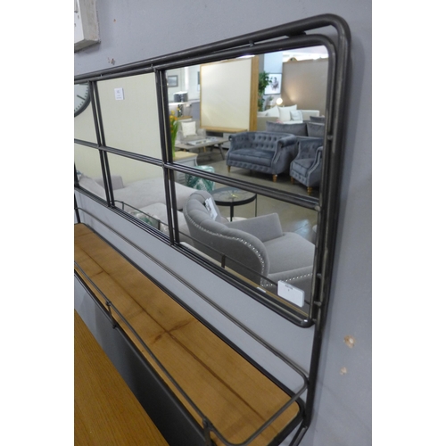 1452 - An industrial metal wall mirror with shelf  H55cm x W94cms (RFB3339)        #