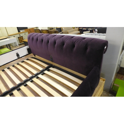 1456 - A burgundy button back superking bed frame (missing some frame parts)