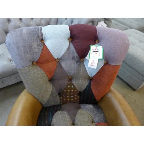 1314 - A Harris tweed and leather harlequin armchair